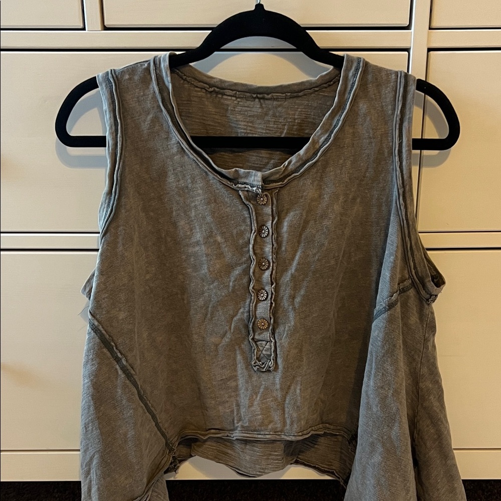 Free People Gray Buttoned Tank Top